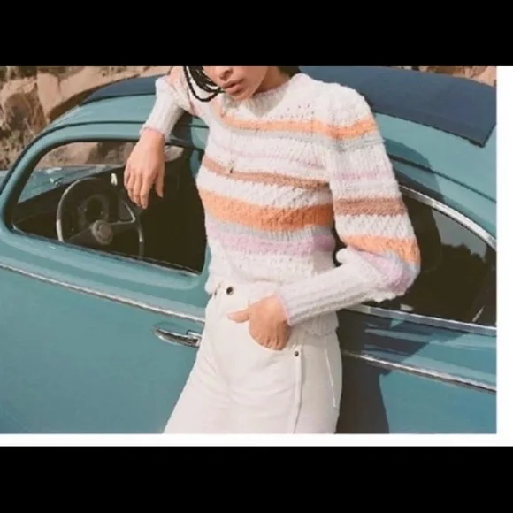 Rebecca Taylor Alpaca Blend Fluffy Striped Pullover Sweater 986 Multi Combo - Picture 3 of 13